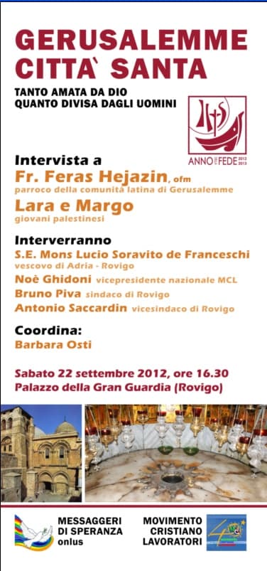 Gerusalemme incontra Rovigo: un appuntamento per conoscere e sostenere i cristiani della Terra Santa