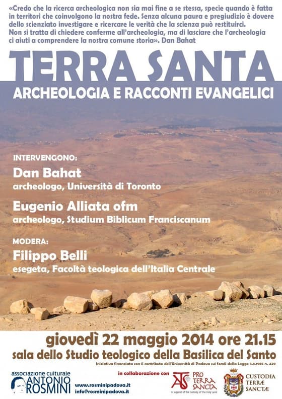 A Padova “Terra Santa, archeologia e racconti evangelici”: incontro con Dan Bahat e Eugenio Alliata